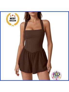 Square Neck Sleeveless Romper Casual Summer One Piece with Pockets